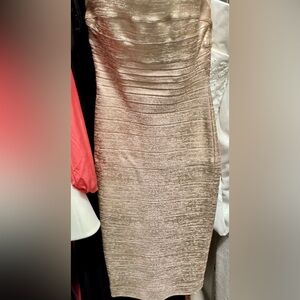 Herve leger rose gold strapless bodycon dress